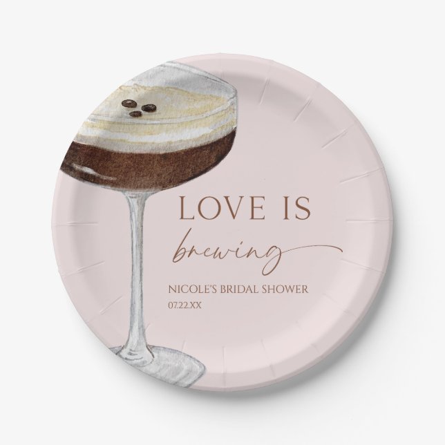 Love Is Brewing Expresso Martini Bridal Shower Paper Plate (Front)