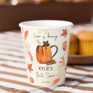 Love is brewing fall bridal shower monogrammed paper cups