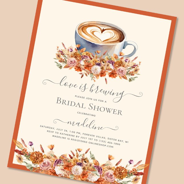 Love is Brewing Fall Floral Coffee Bridal Shower  Invitation (Creator Uploaded)