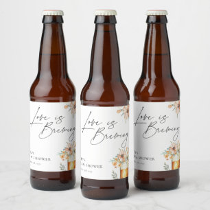 Love is Brewing Floral Bridal Shower Beer Bottle Label