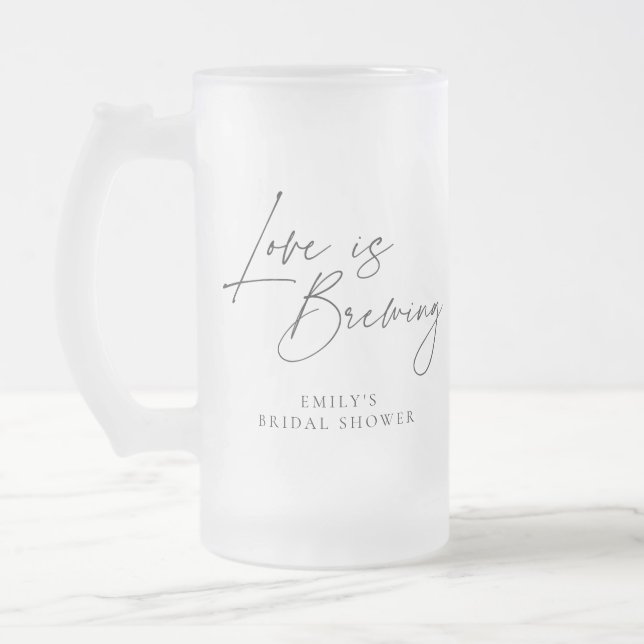 Love is Brewing Floral Bridal Shower Frosted Glass Beer Mug (Left)