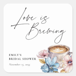 Love is Brewing Floral Bridal Shower Square Sticker