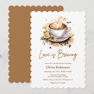 Love is Brewing Floral Brown Coffee Bridal Shower Invitation