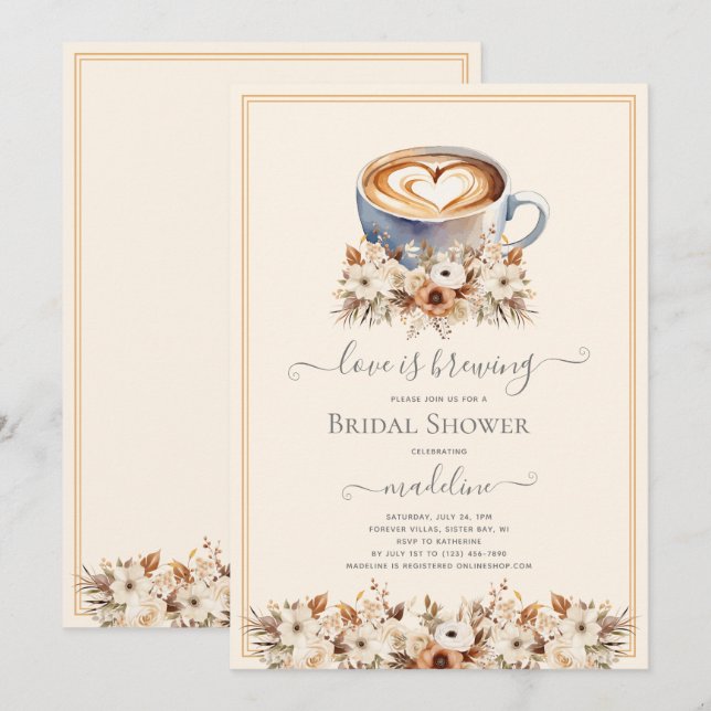 Love is Brewing Floral Coffee Bridal Shower Invitation (Front/Back)