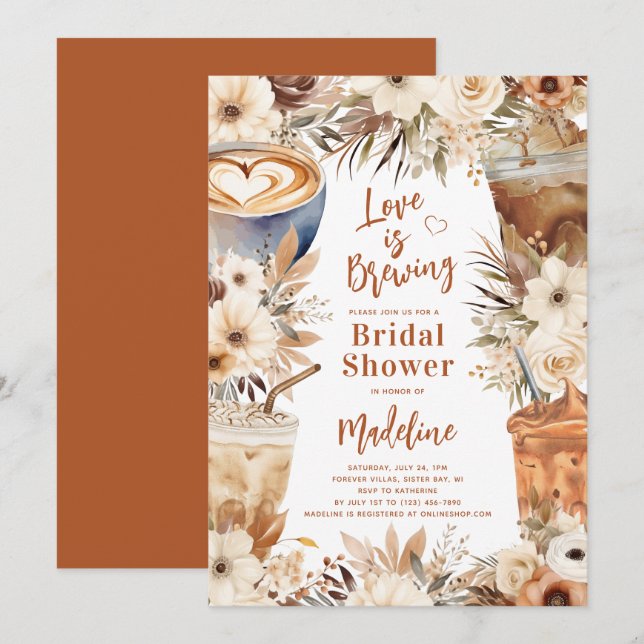 Love is Brewing Floral Coffee Bridal Shower Invitation (Front/Back)