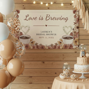Love is Brewing Floral Coffee Heart Bridal Shower Banner