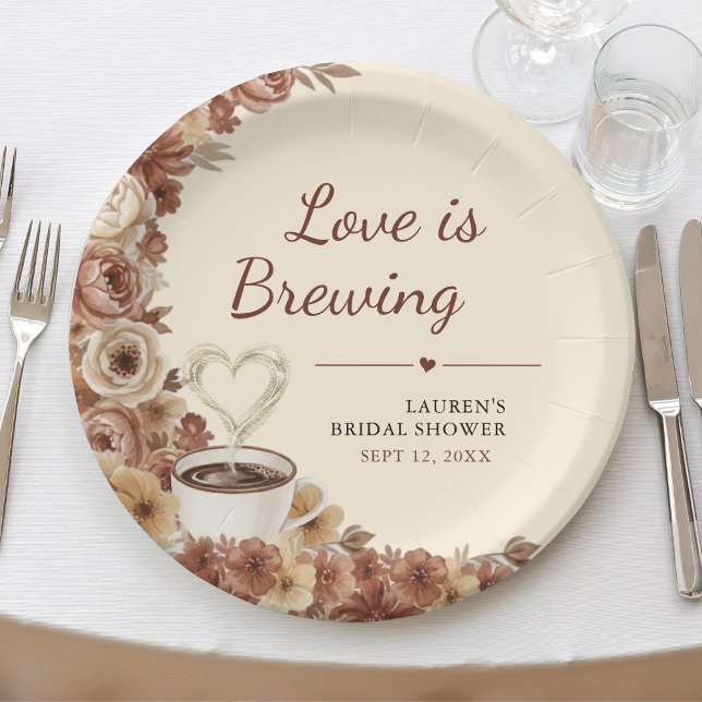 Love is Brewing Floral Coffee Heart Bridal Shower Paper Plate (Love is Brewing Floral Coffee Heart Bridal Shower Paper Plates
)
