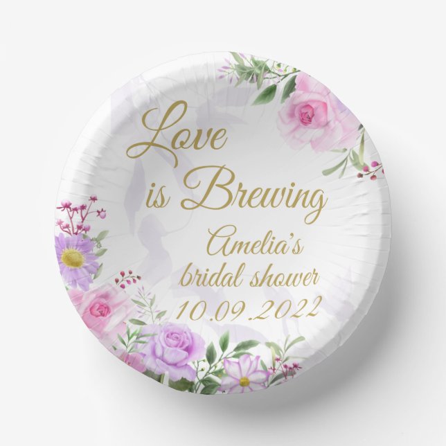 Love is Brewing - Floral Elegant Bridal Shower Paper Plate (Front)