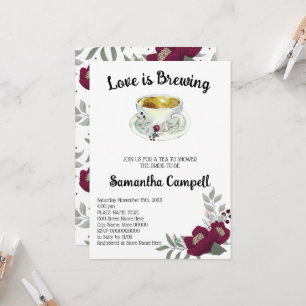 Love is Brewing Floral Marsala Tea Bridal Shower Invitation