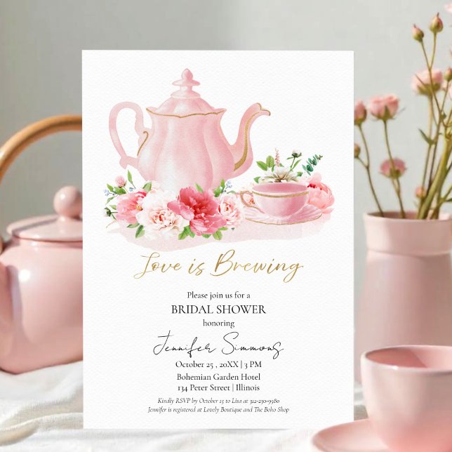Love is Brewing | Gilded Floral Bridal Shower  Invitation (Creator Uploaded)