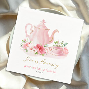 Love is Brewing Gilded Pink Bridal Shower Napkin