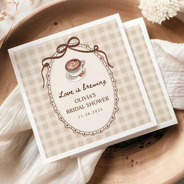 Love is Brewing Gingham Coffee Bridal Shower Napkin (Creator Uploaded)