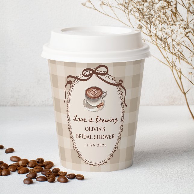 Love is Brewing Gingham Coffee Bridal Shower Paper Cups (Creator Uploaded)