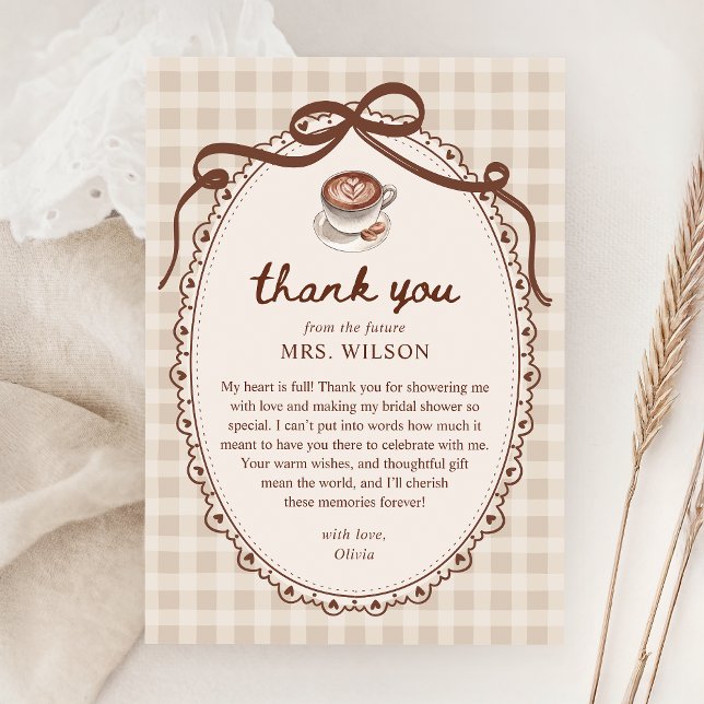 Love is Brewing Gingham Coffee Bridal Shower Thank You Card (Creator Uploaded)
