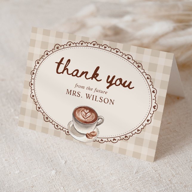 Love is Brewing Gingham Coffee Bridal Shower Thank You Card (Creator Uploaded)