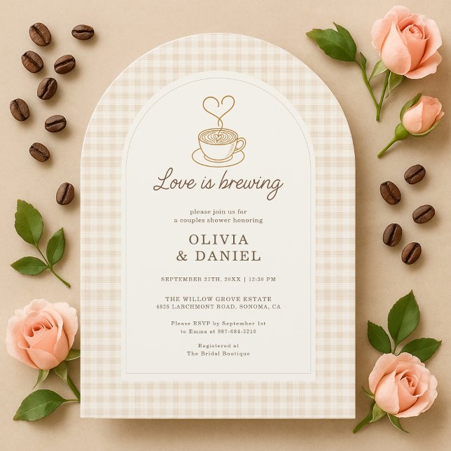 Love is Brewing Gingham Coffee Couples Shower Invitation (Creator Uploaded)