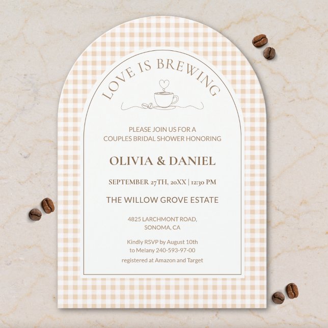 Love Is Brewing Gingham Coffee Couples Shower  Invitation (Creator Uploaded)