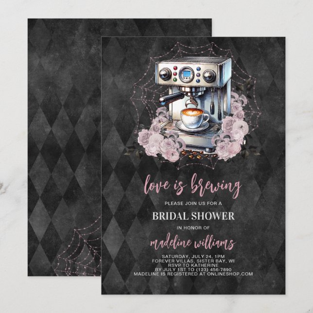 Love is Brewing Gothic Coffee Bridal Shower Invitation (Front/Back)