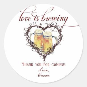 Love is Brewing Gothic Heart Beer Bridal Shower Classic Round Sticker