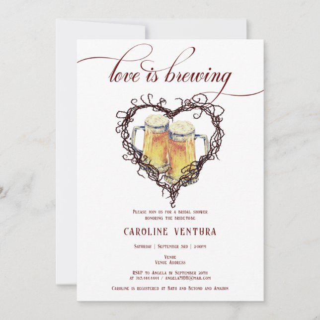 Love is Brewing Gothic Heart Beer Bridal Shower Invitation (Front)