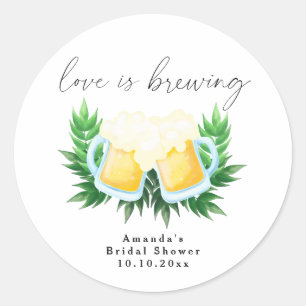 Love is Brewing Greenery Beer Bridal Shower  Classic Round Sticker