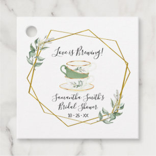 Love is brewing greenery tea bridal shower favour tags