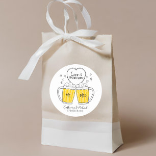 Love Is Brewing Hand Drawn Beer Glasses Wedding Classic Round Sticker