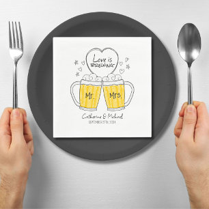 Love Is Brewing Hand Drawn Beer Glasses Wedding Napkin
