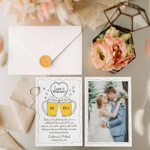 Love Is Brewing Hand Drawn Beer Glasses Wedding Thank You Card