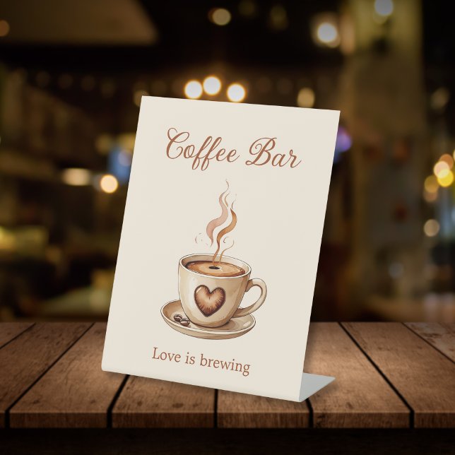 Love is brewing Heart Shaped Coffee Bar Pedestal Sign (Creator Uploaded)