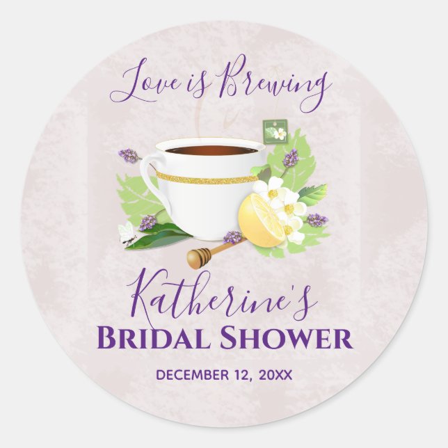 Love Is Brewing Herbal Tea | Bridal Shower Classic Round Sticker (Front)