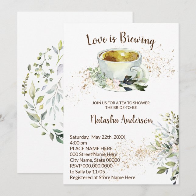 Love is Brewing Herbal Tea Bridal Shower  Invitation (Front/Back)