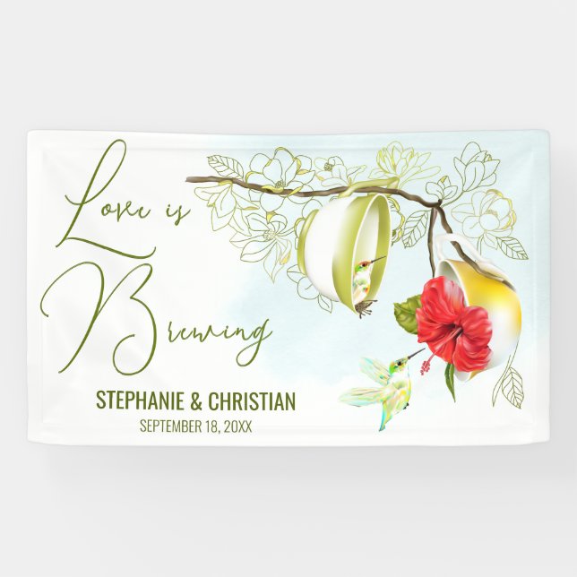Love Is Brewing Hummingbird Tea Party Banner (Horizontal)
