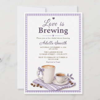 Love Is Brewing Lavender Coffee Bridal Shower Invitation