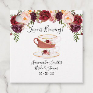 Love is brewing marsala tea bridal shower favour tags