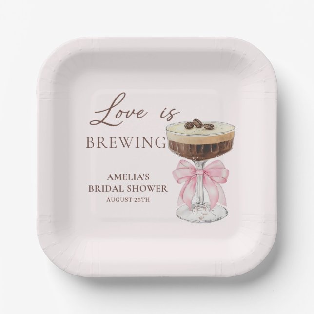 Love is Brewing Martini Bridal Shower Paper Plates (Front)