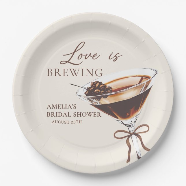 Love is Brewing Martini Bridal Shower Paper Plates (Front)