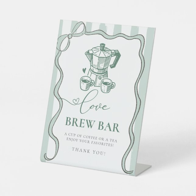 Love is Brewing Modern Coffee Bridal Shower Pedestal Sign (Front)