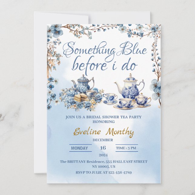 love is brewing party delft blue floral Chinoiseri Invitation (Front)
