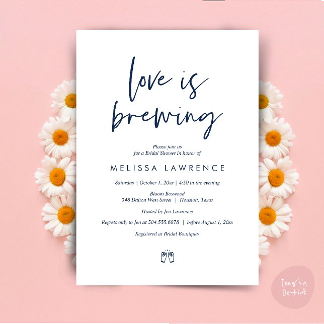 Love is brewing, Perfect Bridal Shower Beer Party Invitation (Love is brewing, Perfect Bridal Shower Beer Party Invitation Card PDF Navy Blue)