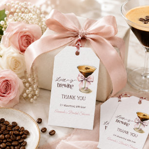 Love is Brewing Pink Bow Coffee Bridal Shower Gift Tags