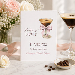 Love is Brewing Pink Bow Coffee Bridal Shower Thank You Card