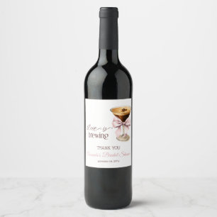 Love is Brewing Pink Bow Coffee Bridal Shower Wine Label