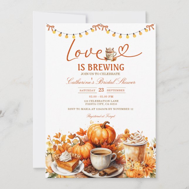 Love is Brewing Pumpkin Bridal Shower Fall Autumn Invitation (Front)