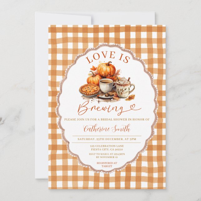 Love is Brewing Pumpkin Bridal Shower Fall Autumn Invitation (Front)