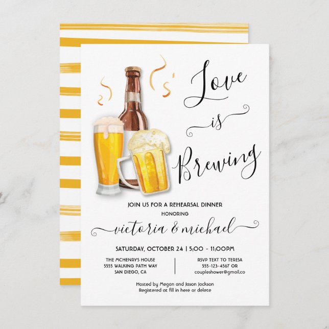 Love is brewing Rehearsal Dinner Beer Invitation (Front/Back)