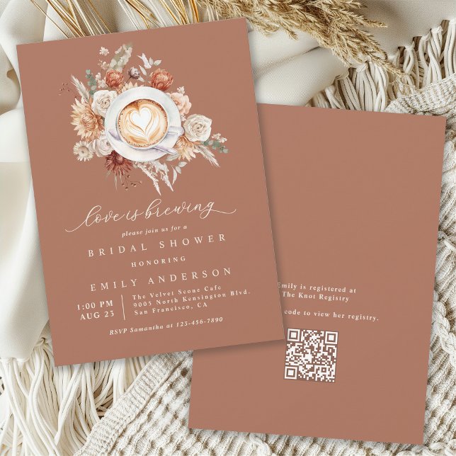 Love is Brewing Rustic Boho Floral Bridal Shower Invitation (Available in both printed and instant download digital formats.)