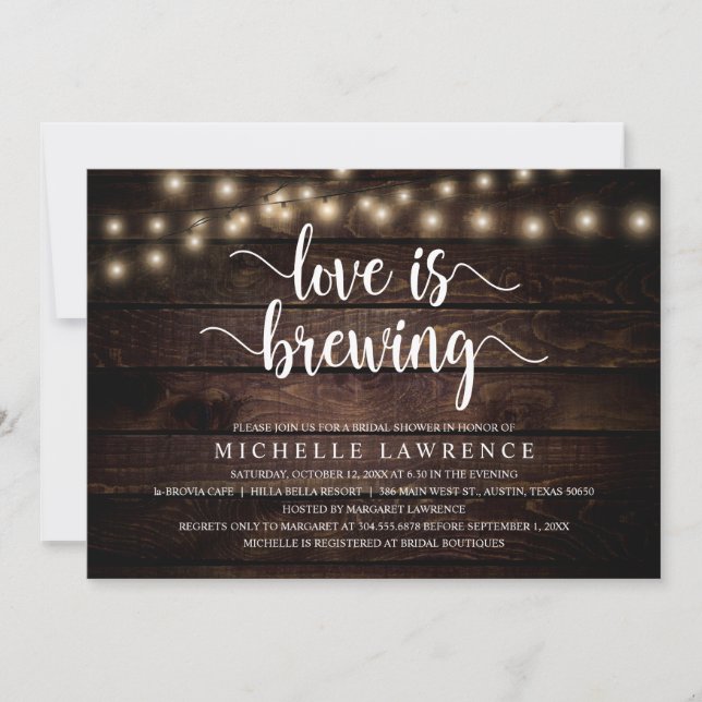 Love is brewing, Rustic Bridal Shower Party Invitation (Front)
