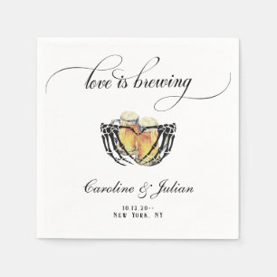 Love is Brewing Skeleton Hands Beer Couple Shower Napkin