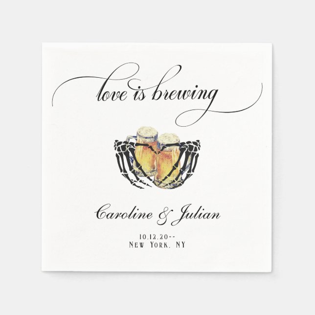Love is Brewing Skeleton Hands Beer Couple Shower Napkin (Front)